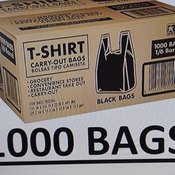 T-shirt Cary-out Bags 1000ct.bkack New 11.5"x6.5"x22"