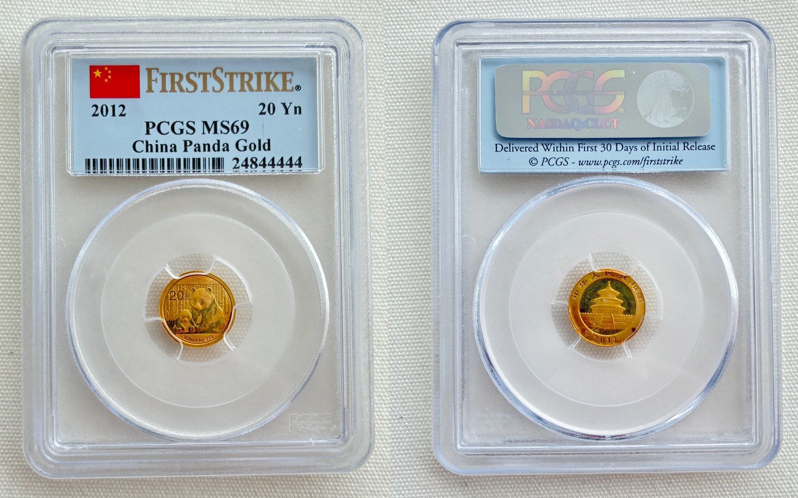 Two China Panda Gold Coins 20 YN