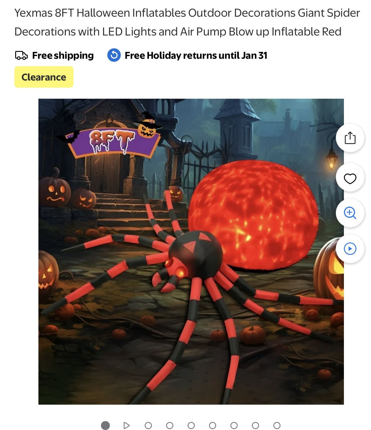 8 Ft Blow Up Spider Flashes And Lights Up 