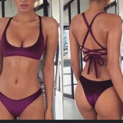 This Nafleap velvet racerback bikini features padded cups.