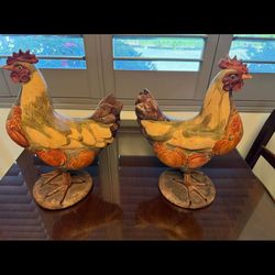 Set of 2 Resin Roosters 14” Tall x 10” Wide