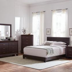 DARK COCOA QUEEN BEDROOM SET FOUR PIECE 