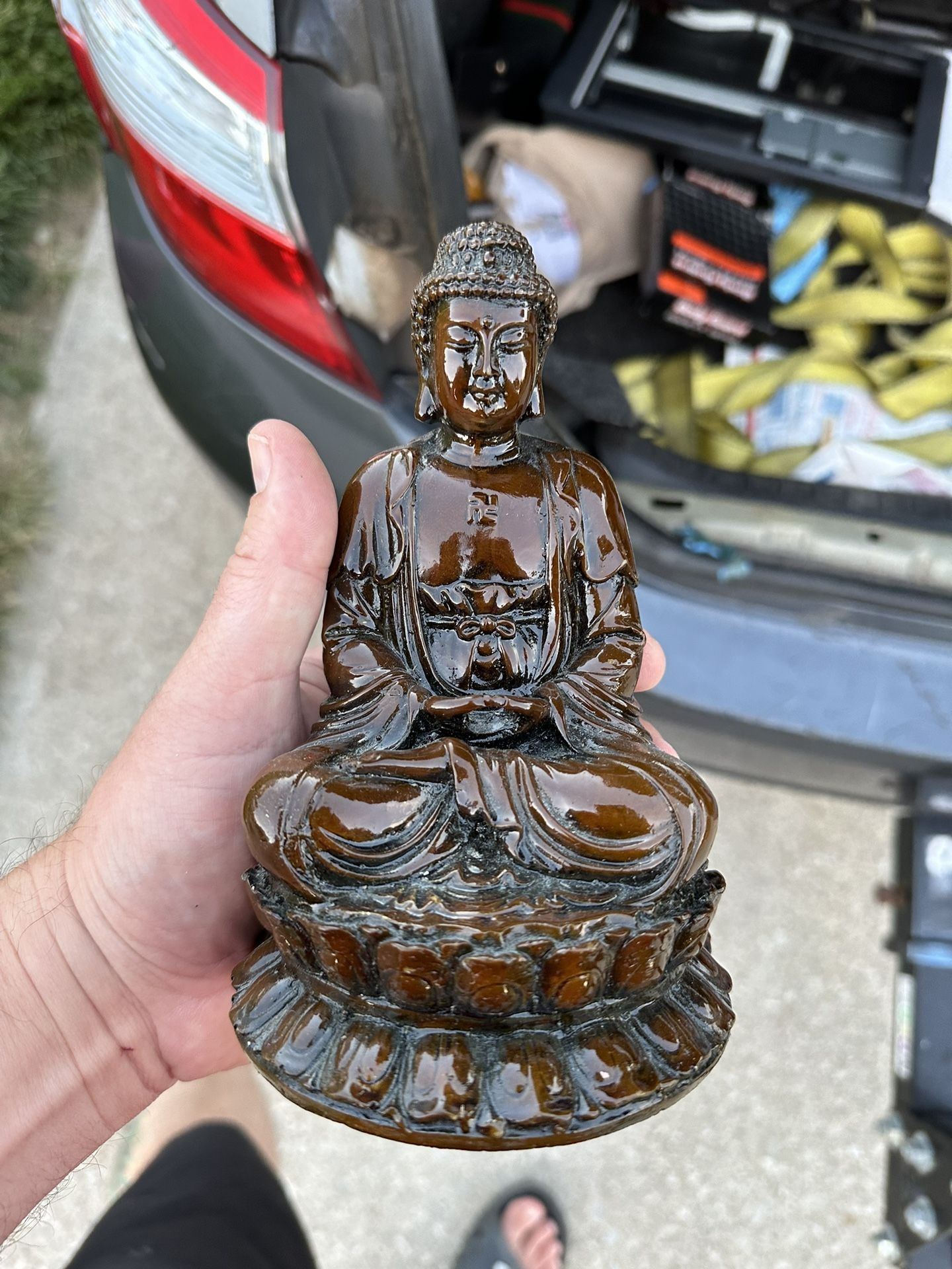 Shakyamuni Buddha With Swastika Amulet Meditating Small Statue Amitabha Decor