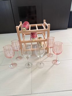 Wooden Wine Rack with Wine Glasses