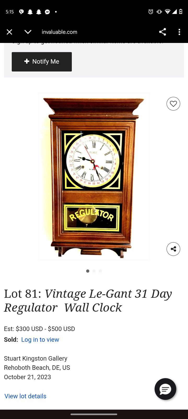 Vintage Le-Gant 31 Day Regulator Wall Clock