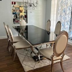 Antoine Creamy White/Chrome 7-Piece Rectangular Dining Set, Table, Chairs, Comedor//Delivery Available 