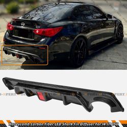FOR 2014-17 Infiniti Q50 JDM V1 LED Honeycomb Carbon Fiber Rear Bumper Diffuser