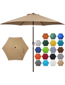 Blissun 7.5 ft Patio Umbrella, Yard Umbrella, Outdoor Market Umbrella with Push Button Tilt Crank (Tan)