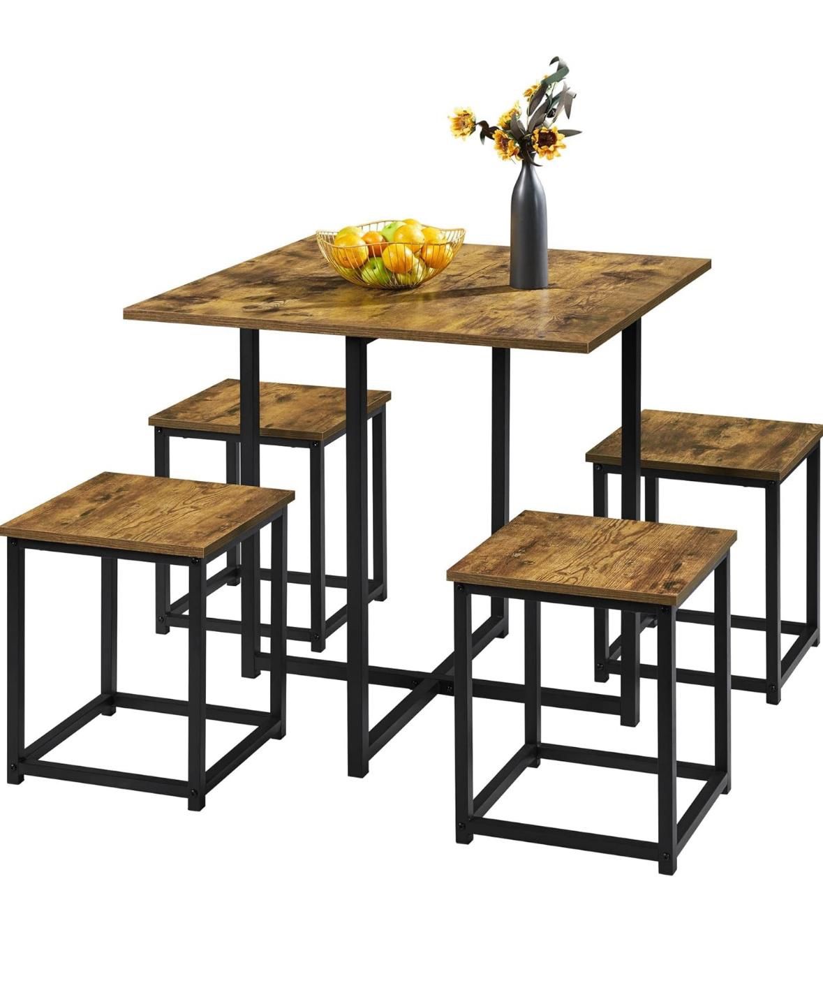 New Dining Table Set for 4 Industrial Kitchen Table with 4 Chairs, Space-Saving Design for Apartment, Small Space, Breakfast Nook, Gray