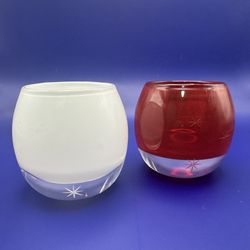 2 Crate & Barrel Star Etched Glass Candle Holders