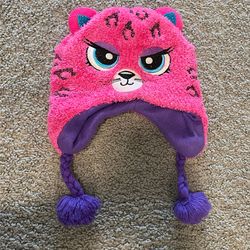 kids hot pink cat beanie hat for girl