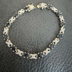 Vintage 925 CZ Sterling Silver PAJ China Bracelet With dark Blue Stones and rhinestones approx 7.5” In great condition