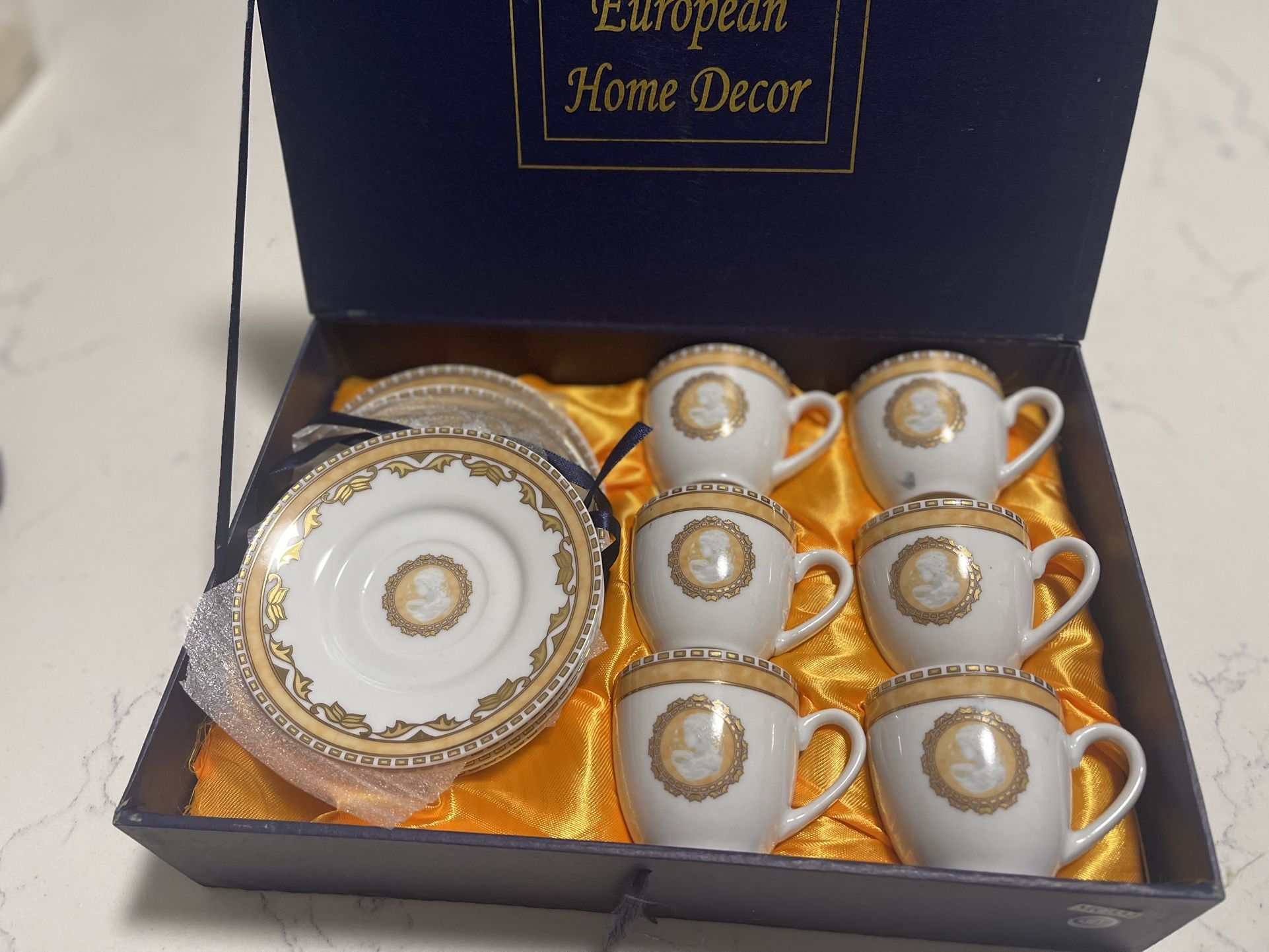 European Home Decor T. Bavaria Germany Design Expresso/Tea Set. Gold & White.