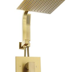 SoooHot Brushed Gold Shower System with 10Inch Rain Shower Heads with Handheld Spray Combo