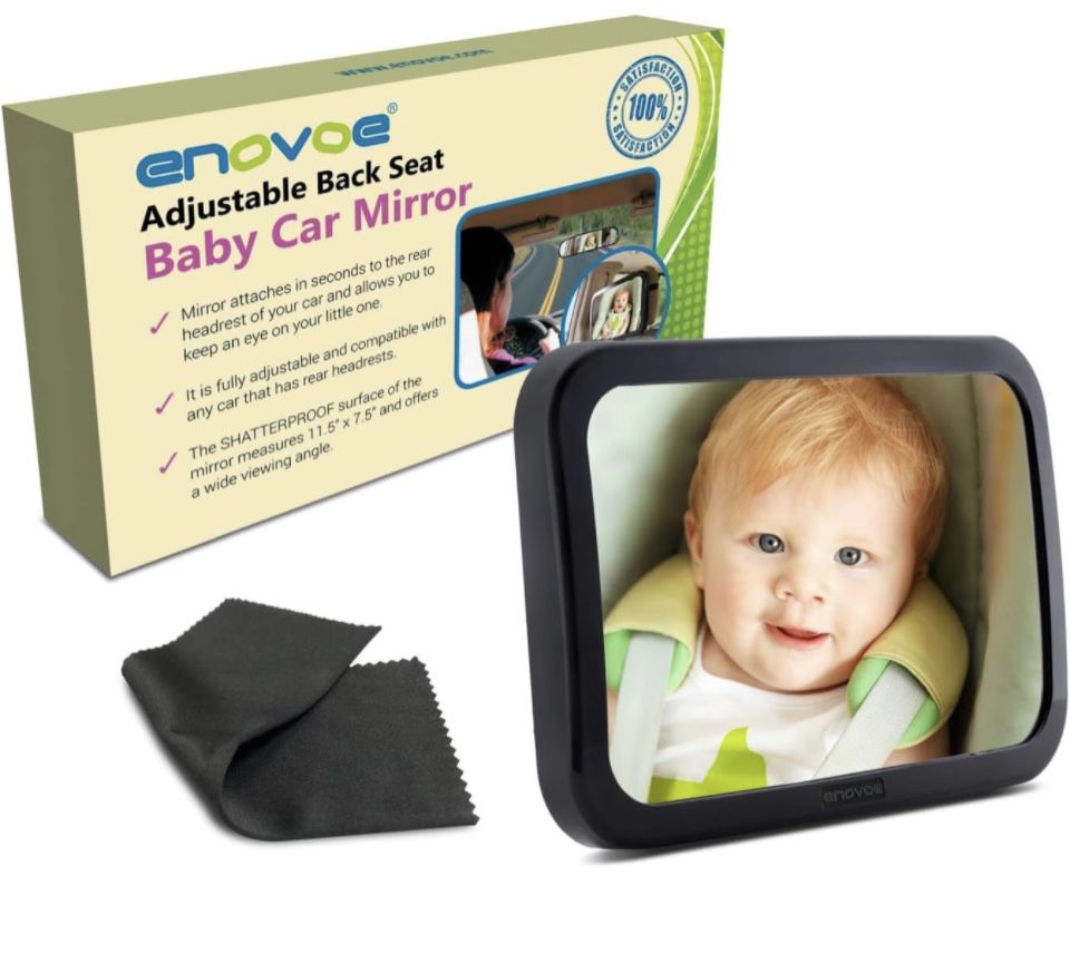  Baby Car Mirror with Cleaning Cloth - Wide Convex Back Seat Baby Mirror is Shatterproof and Adjustable - 360 Swivel Rear Facing Car Seats Mirror Help