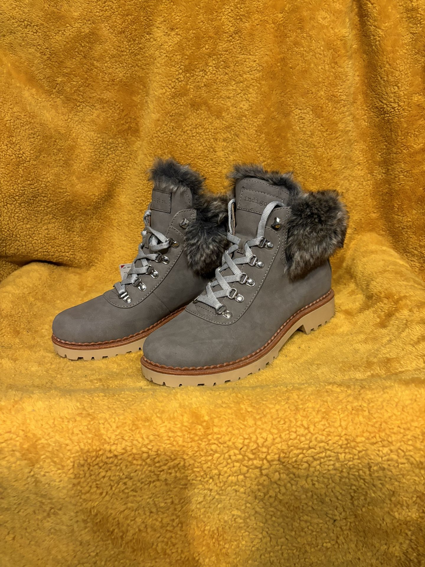 Indigo rd. Grey Cecilia Fur Top Hiker Boots