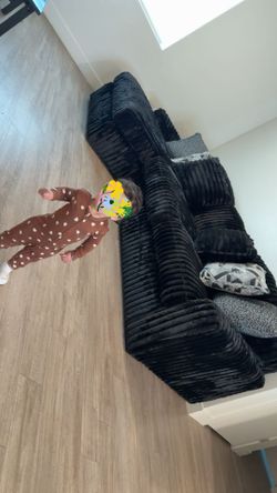 Extra Cozy Black Corduroy Sectional - Must Sell Pillows Included!