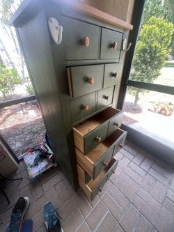 Ethan Allen Tall wood cabinet dresser sage green for Sale in Sarasota, FL -  OfferUp