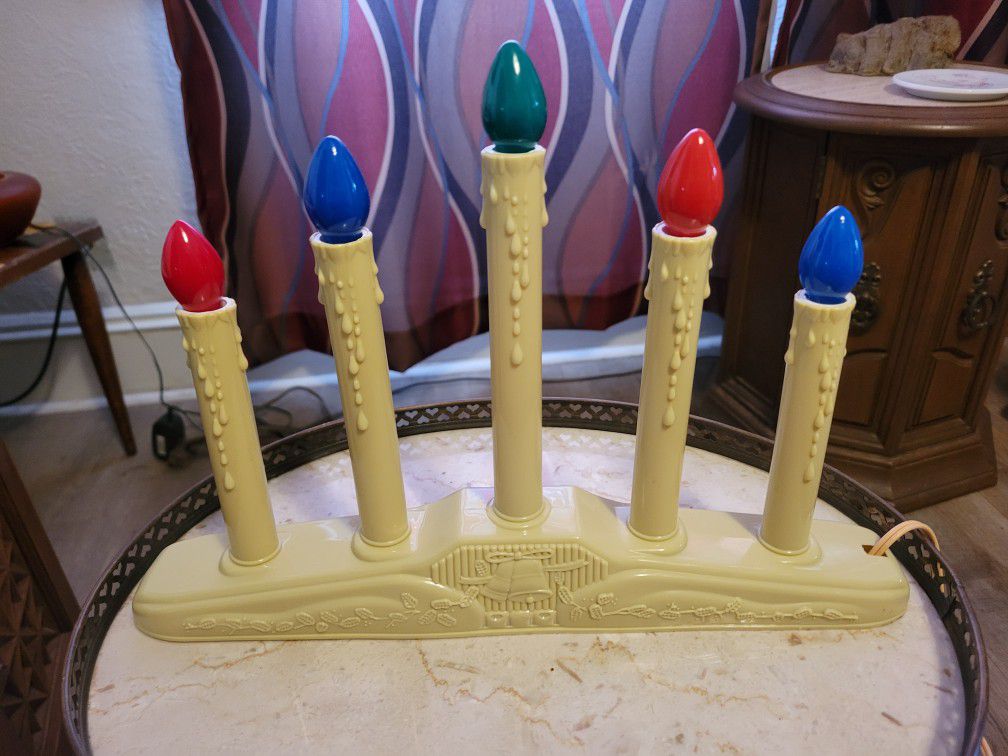 Mid-century Blow Mold Candleabra Electric Lamp Plastic Drip Christmas Candle Design (AS-IS Please Read)