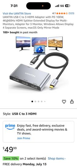 USB C to 3 HDM connector
