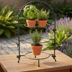 3-Tier Wrought Iron Plant Stand with Ivy Leaf Detail