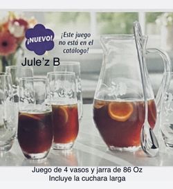 Princess House. Set De 4 Vasos Altos Y Jarra De 86 Oz Nuevos En Sus Cajas