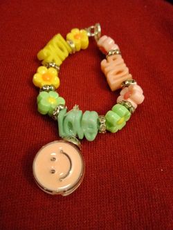 Colorful Beaded Bracelet with Smiley Face Charm