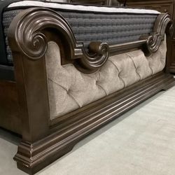 Maylee dark brown Upholstered Bedroom Set, bed,dresser, mirror, nightstand/ Mattress Sold Separately