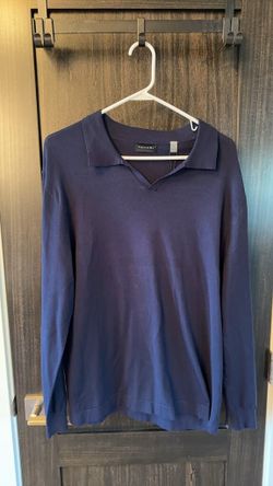 TAHARI Men’s Navy Long Sleeve Polo By Collar Top Size Medium 0377