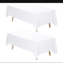 White Tablecloth Rectangle 70 x 120 Inch, 2 Pack 6-8ft Polyester Fabric Table Cloths Rectangular Table Covers for Party, Banquet, Dining, Birthday, We