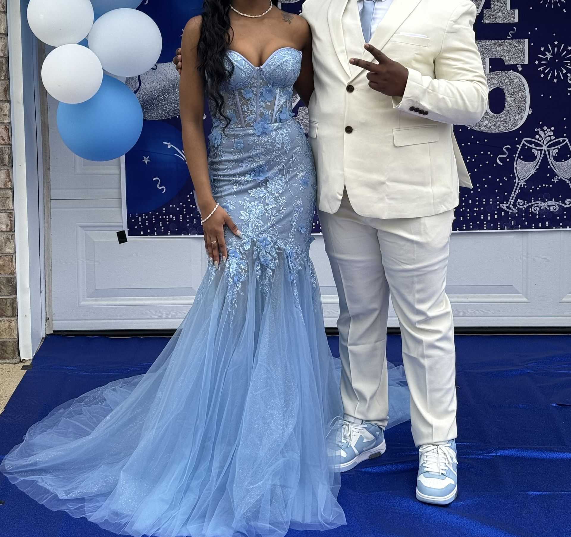 paris blue prom sparkling dress