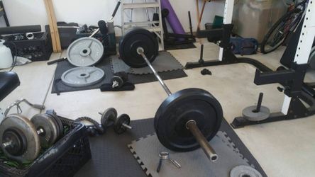 Can sell individual parts or whole set - Home Gym Weight Set with Barbells and Plates