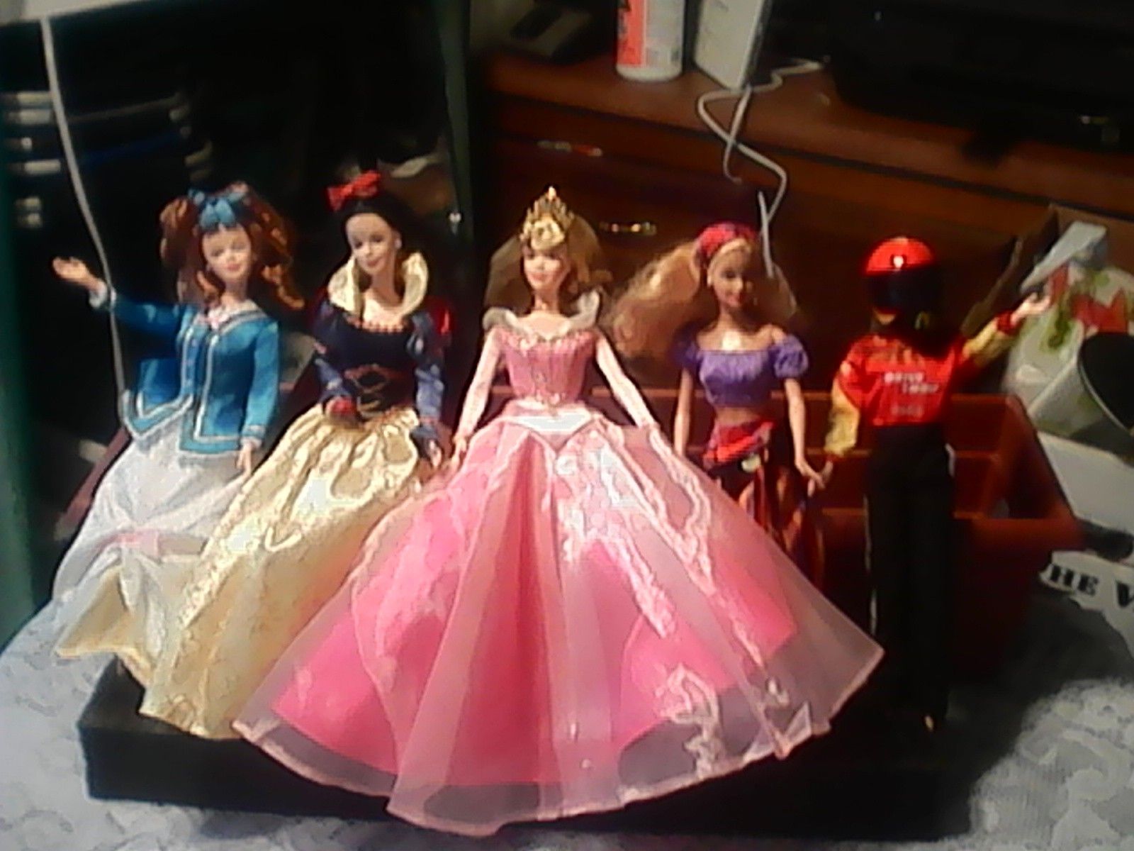 Mattel Barbie Dolls Snow White, Sleeping Beauty, Nascar McDonalds #94 Plus Two Additional Dolls - SEE BELOW