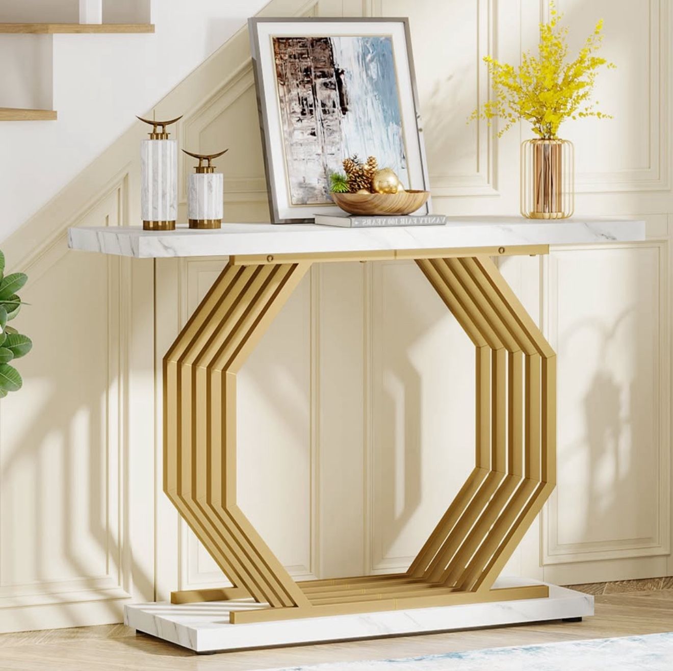 40" Faux Marble Console Table – Gold Base
