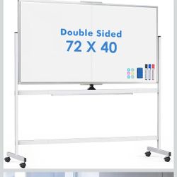Double Sided Rolling Whiteboard, 72 x 40 Large White Board with Stands, 360° Reversible Magnetic Dry Erase Board on Wheels for School, Classroom, Offi