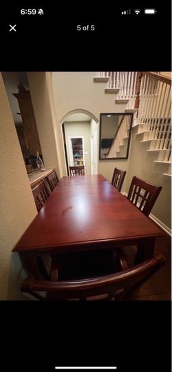 Wood Dining Table with 6 Chairs Set