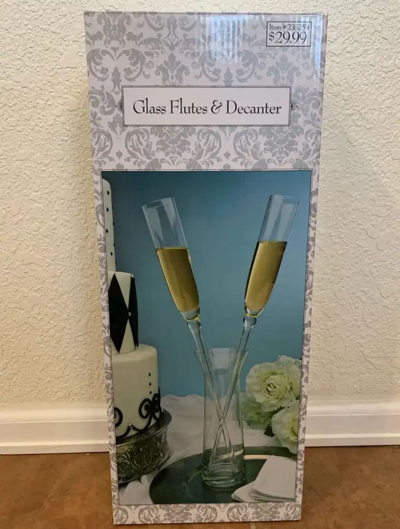 Glass flutes and decanter