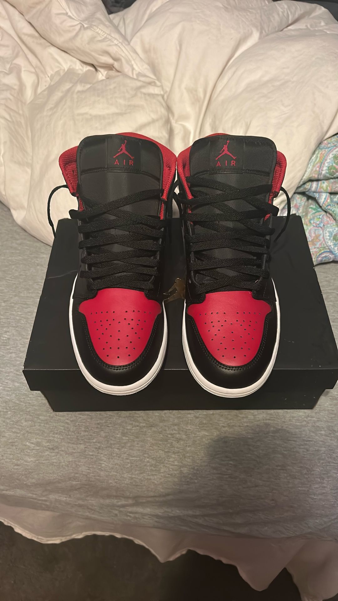 Brand New Jordan 1 Mid Black/varsity Red Size 10.5