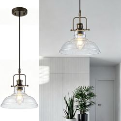 Seeded Glass Pendant Lights,11 Inch Rust-Coloured Pendant