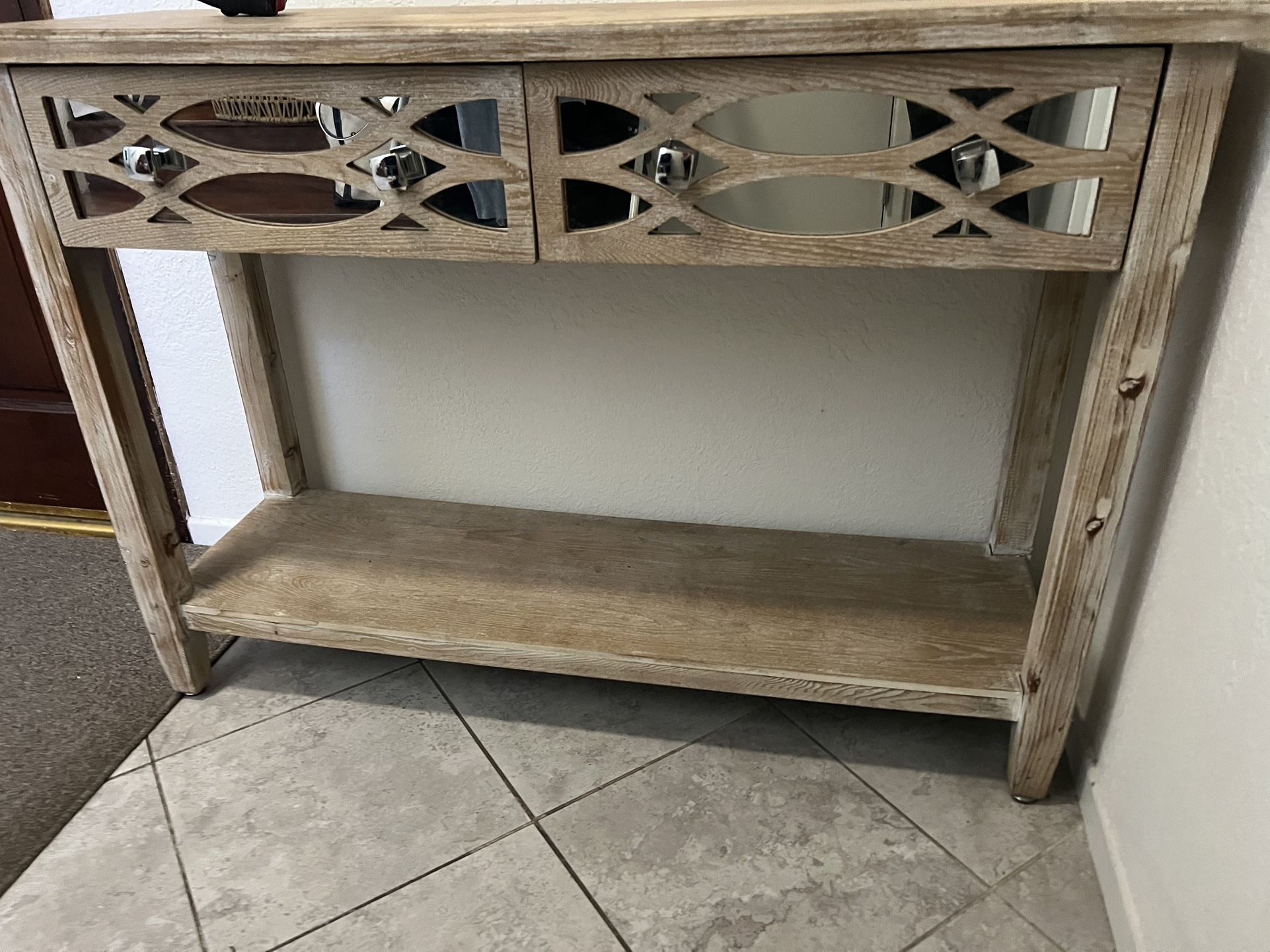 Rustic Mirrored Console Table with Drawers – Entryway or Hallway Accent