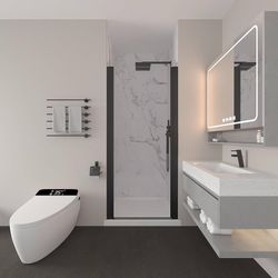 27"-29" Frameless Pivot Shower Door 72" H Matte Black Glass Door