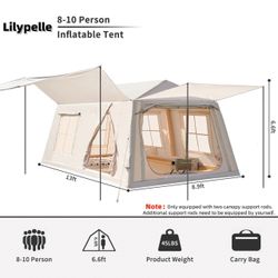 8-10 Person Large Inflatable Camping Tents with Canopy, Blow Up Tent House 2 Rooms, 4 Season Hot Tent with Stove Jack & AC Ports, Glamping Camping Ten