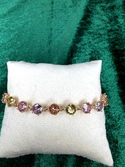 14 Karat Yellow Gold Plated Simulated Multicolor Bracelet