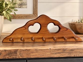 Vintage Wooden Heart Key Holder 7 Peg Wall Hanger