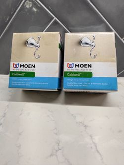 Brand New in boxes Pair of Chrome finished Wall Hangers Moen Caldwell Double Robe Hook Chrome – Set of 2