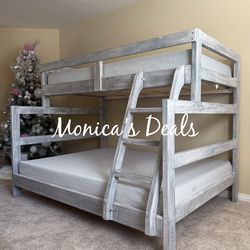 Solid Wood Twin/Full Bunk Bed With Both Mattresses $640