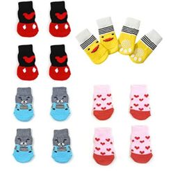 16 Pieces Dog Anti Slip Socks for Small Dogs, 4 Styles Non Skid Doggie Socks with Grips, Anti-Slip Indoor Puppy Cat Pet Paw Protection for Floors