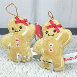 Set Of 2 Aurora Plush Gingerbread Girl Cookie Christmas Tree Hanging Ornaments 