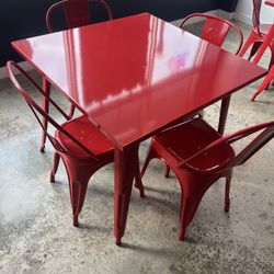  Lancaster Table & Seating Alloy 31 1/2" x 31 1/2" Ruby Red Standard Height Outdoor Table with 4 Cafe Chairs  