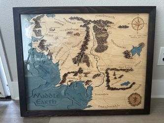 ZeWood Middle Earth 3D Wood Map — XL (30x24 inch) | Coffee-Brown Frame